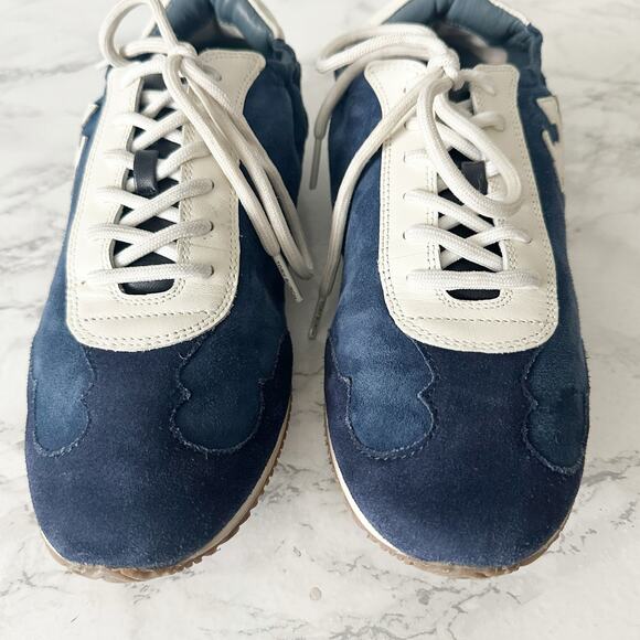 Tory Burch Navy Suede & Leather White Laces Low Top Sneaker Women’s Size 9 - Picture 3 of 12
